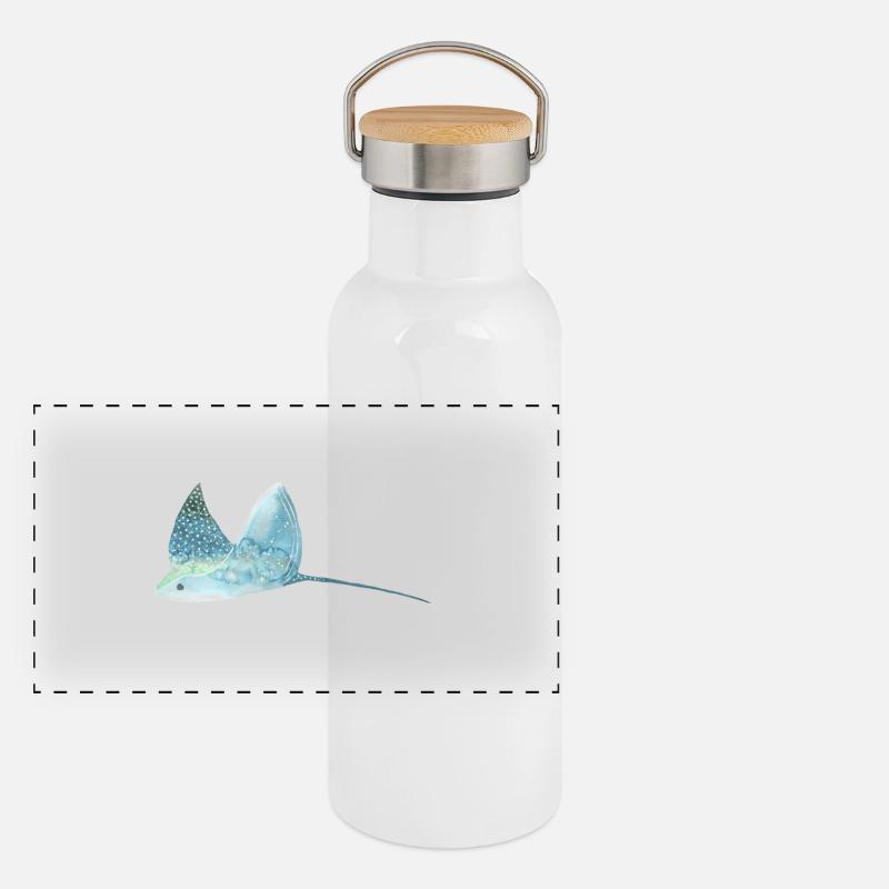 Rochen Panorama Thermosflasche mit Bambusdeckel
