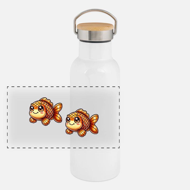 goldfisch comic 2 Panorama Thermosflasche mit Bambusdeckel