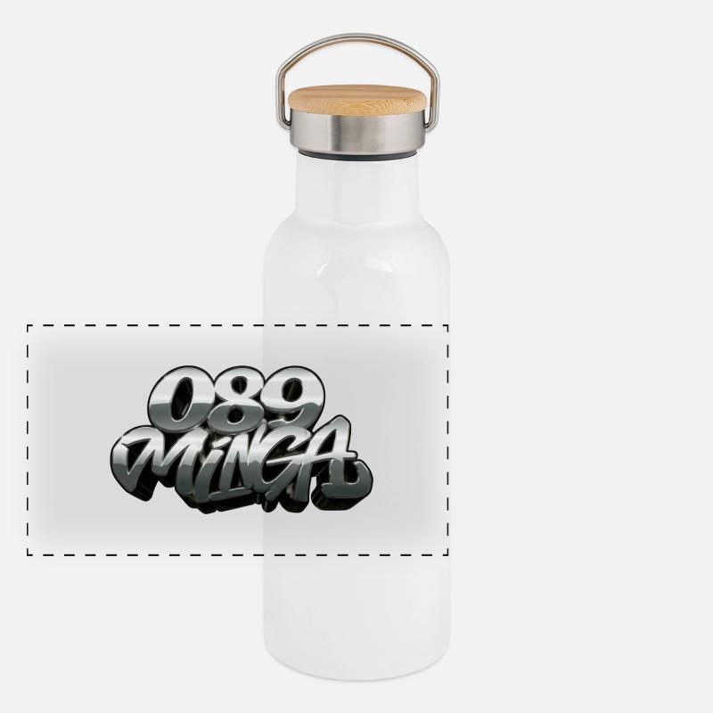 089 Minga Logo Panorama Thermosflasche mit Bambusdeckel