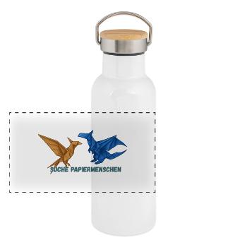 Suche Papiermenschen - Panorama Thermosflasche mit Bambusdeckel - Weiß - Vorne