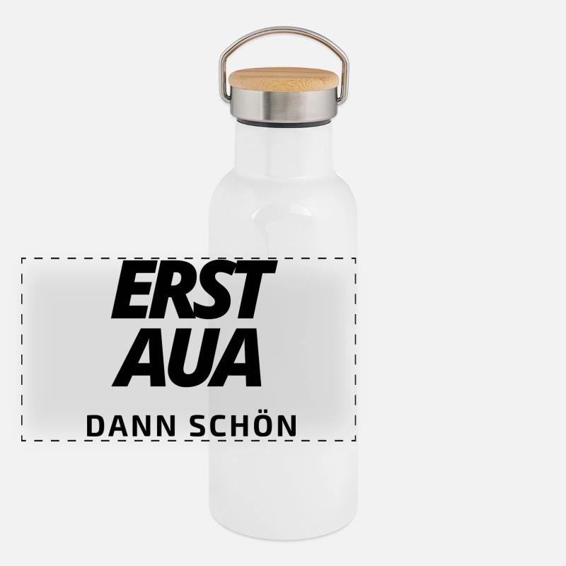 erst aua dann schön 5.0 schwarz Panorama Thermosflasche mit Bambusdeckel