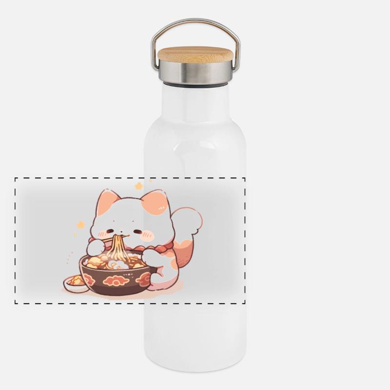 Chats spaghetti - Le chat s’amuse avec le passé Gourde isotherme avec bouchon en bambou