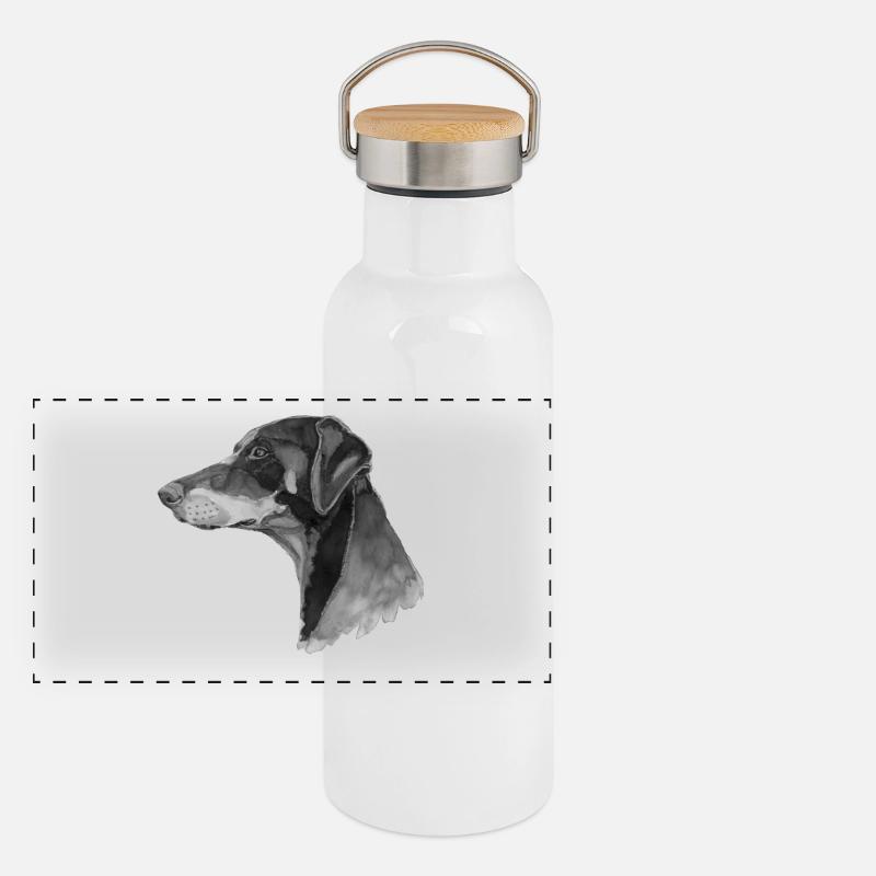 Dobermann Pincher Panorama Thermosflasche mit Bambusdeckel