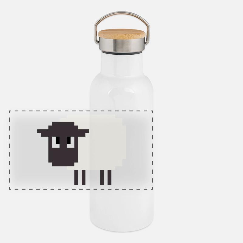 8 Bit Schaf Panorama Thermosflasche mit Bambusdeckel