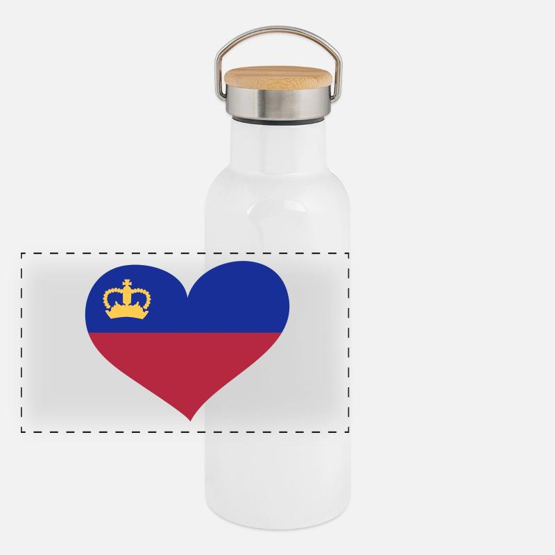 Liechtenstein Herz; Heart Liechtenstein Gourde isotherme avec bouchon en bambou