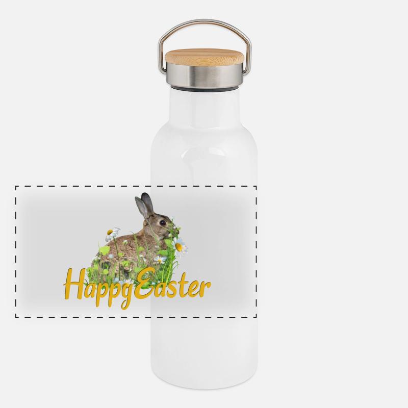 Joyeux lapin de Pâques Gourde isotherme avec bouchon en bambou