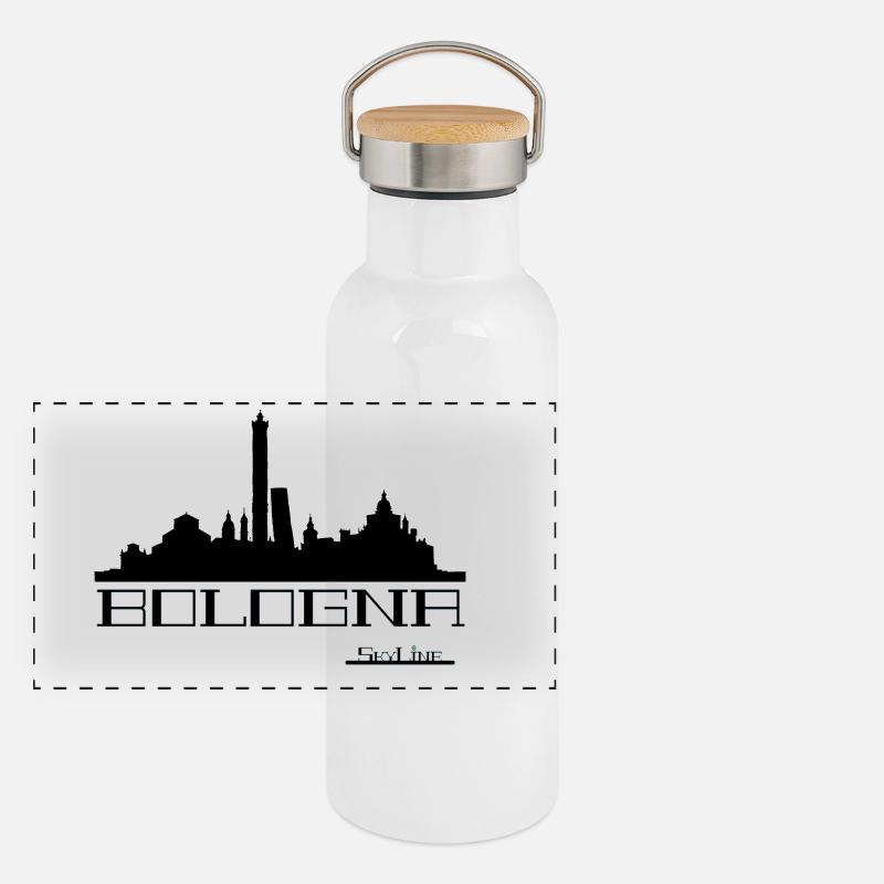 Bologna Skyline Neon Outline Panoramic Thermal Bottle with Bamboo Lid