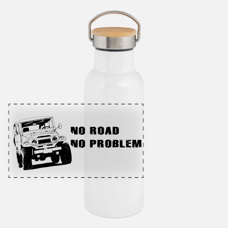 Landcruiser BJ40 No Road No Problem Panorama Thermosflasche mit Bambusdeckel