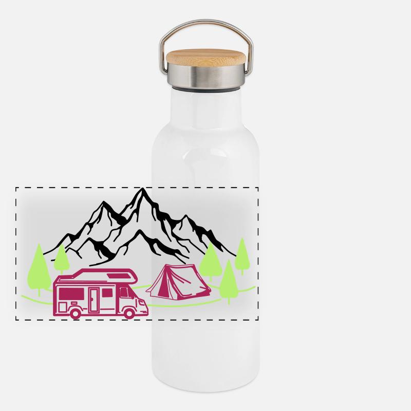 Urlaub in den Bergen Panorama Thermosflasche mit Bambusdeckel