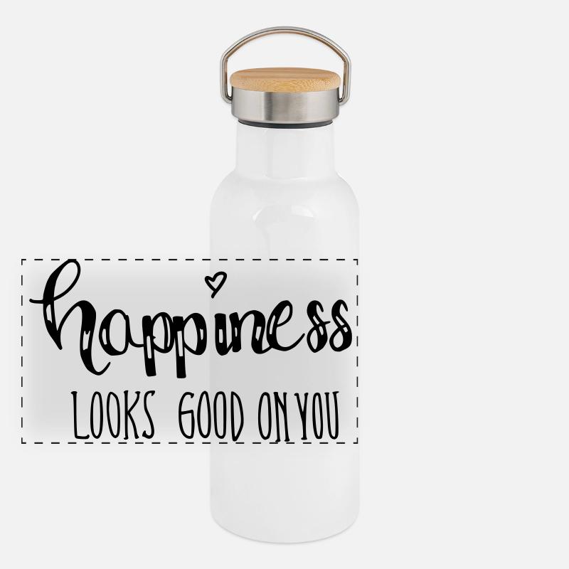 Le bonheur vous va bien Gourde isotherme avec bouchon en bambou