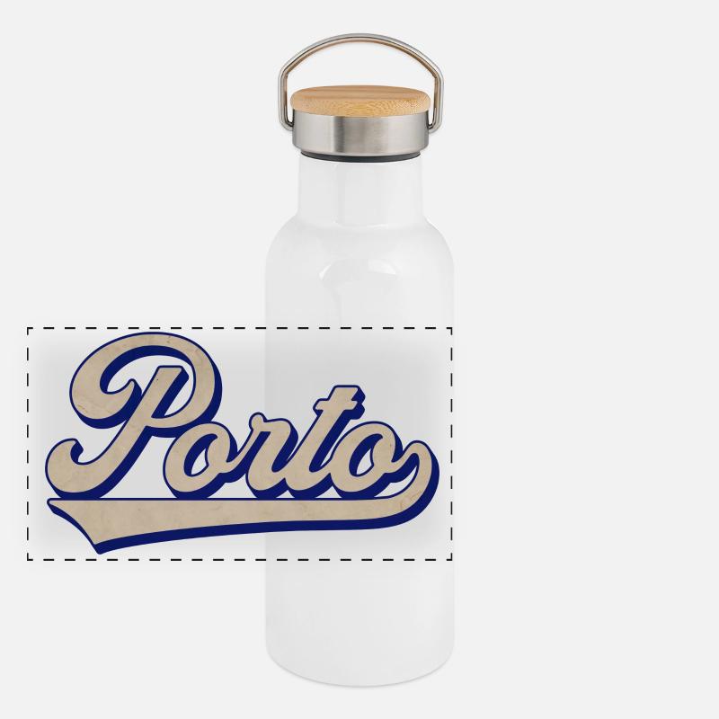 Porto Script Vintage Stil Panorama Thermosflasche mit Bambusdeckel