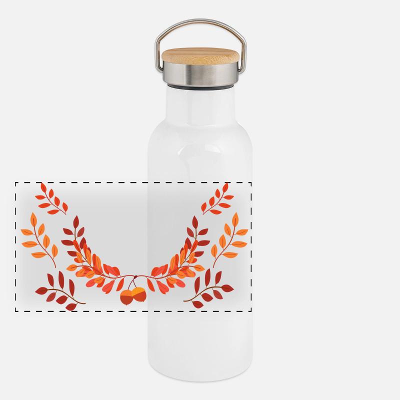 Autumn Leaf Wreath Fire Colors - Panoramic Thermal Bottle with Bamboo Lid - white