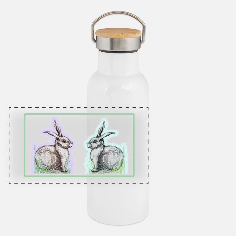 Motif lapin Gourde isotherme avec bouchon en bambou