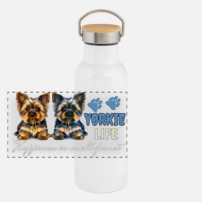 Chiots Yorkie Gourde isotherme avec bouchon en bambou