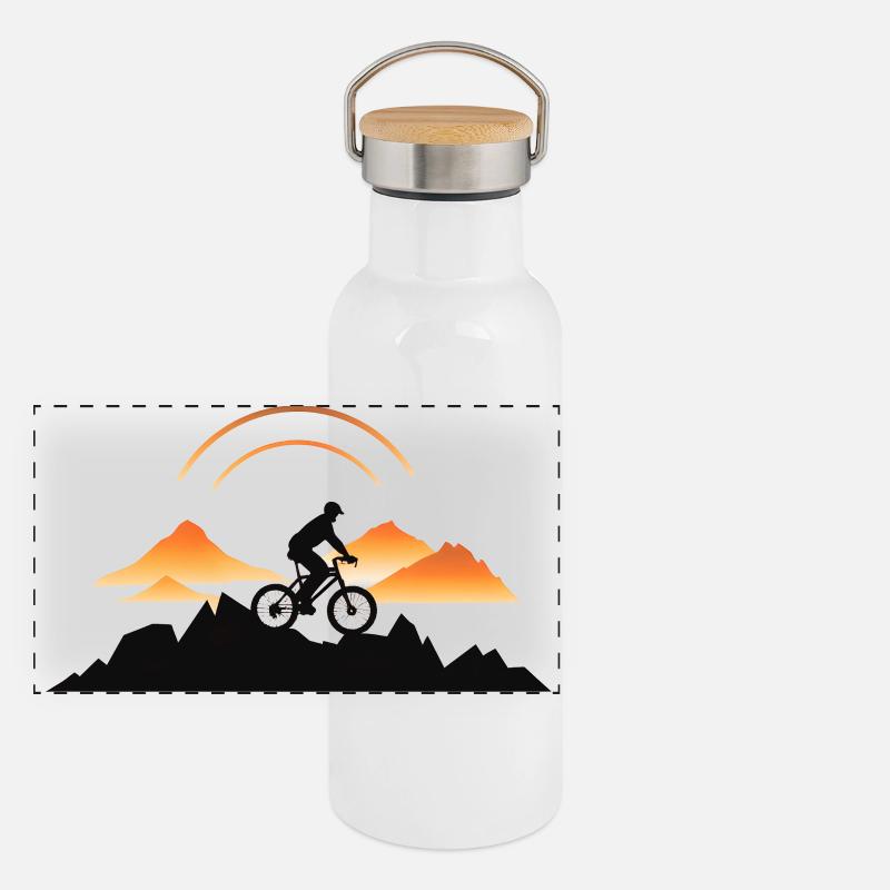 Dessin d’un cycliste de VTT Gourde isotherme avec bouchon en bambou