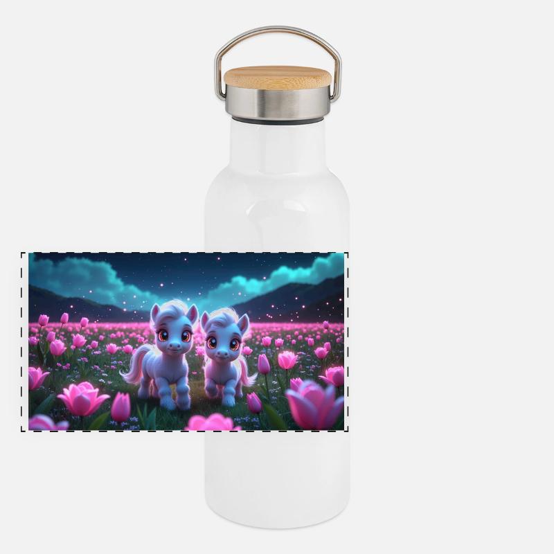 Deux poneys mignons Gourde isotherme avec bouchon en bambou