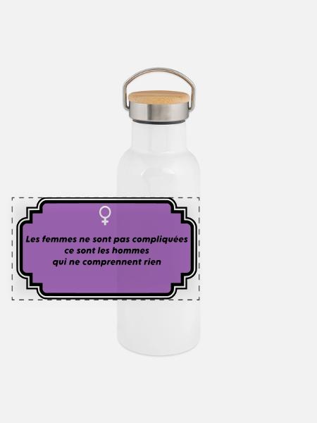 Message féminisme et liberté féminine - Gourde isotherme avec bouchon en bambou - blanc - Devant
