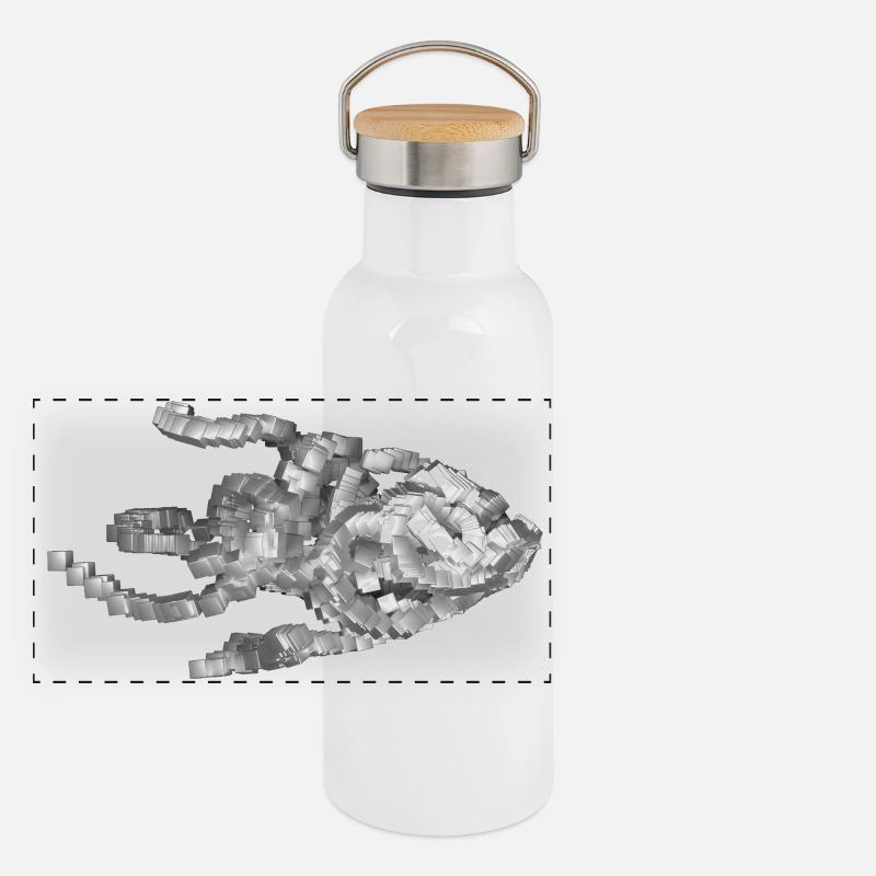 Futuristic Geometric Fish Sculpture Panoramic Thermal Bottle with Bamboo Lid