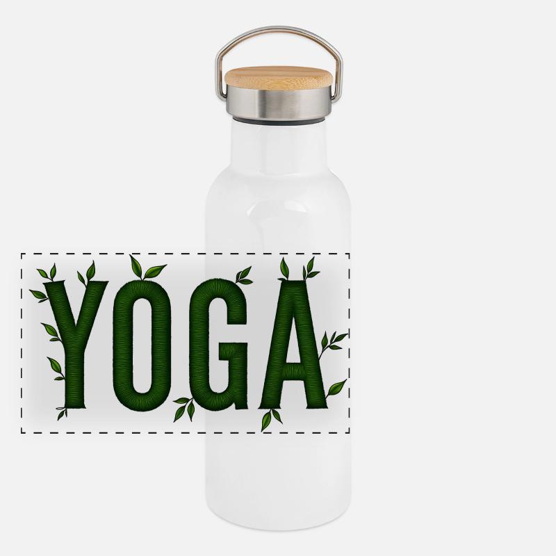 Yoga Vert Feuillage Texturé Gourde isotherme avec bouchon en bambou