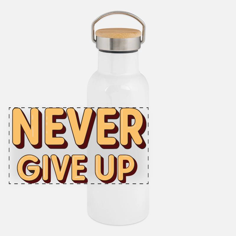 Never Give Up - Retro 3D Letters Gourde isotherme avec bouchon en bambou
