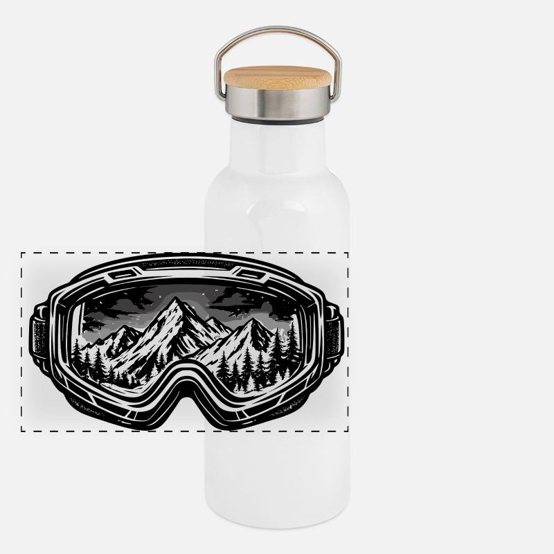 Les montagnes dans la conception des lunettes de ski Gourde isotherme avec bouchon en bambou