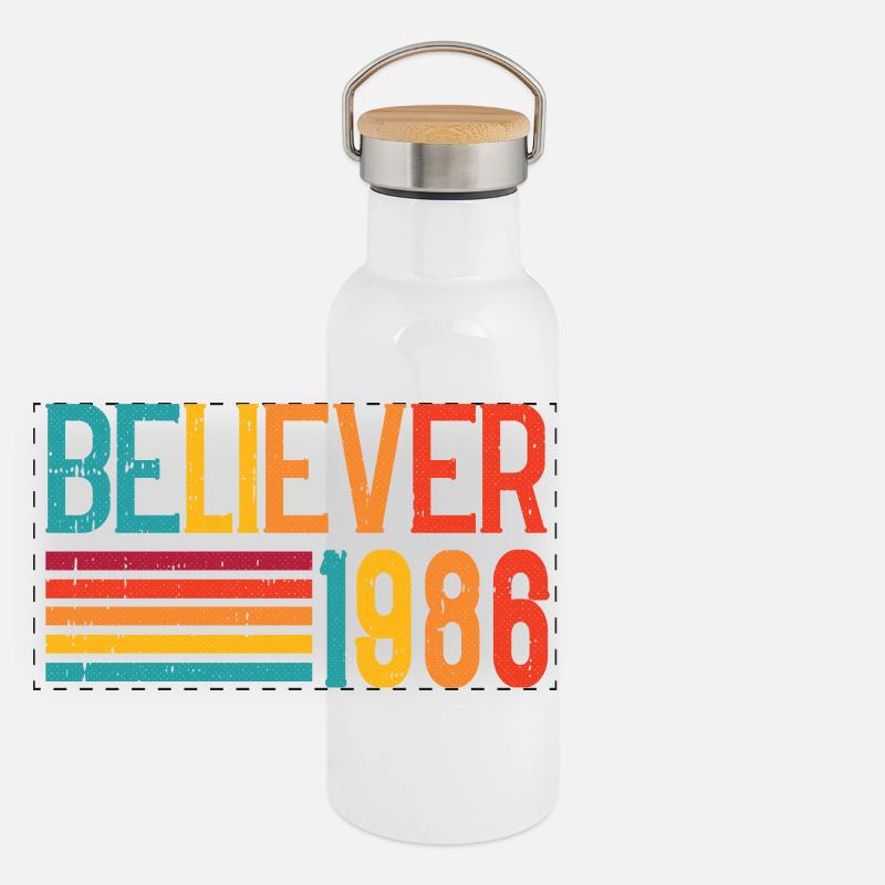 Croyez Rainbow Rétro 1986 - Gourde isotherme avec bouchon en bambou - blanc