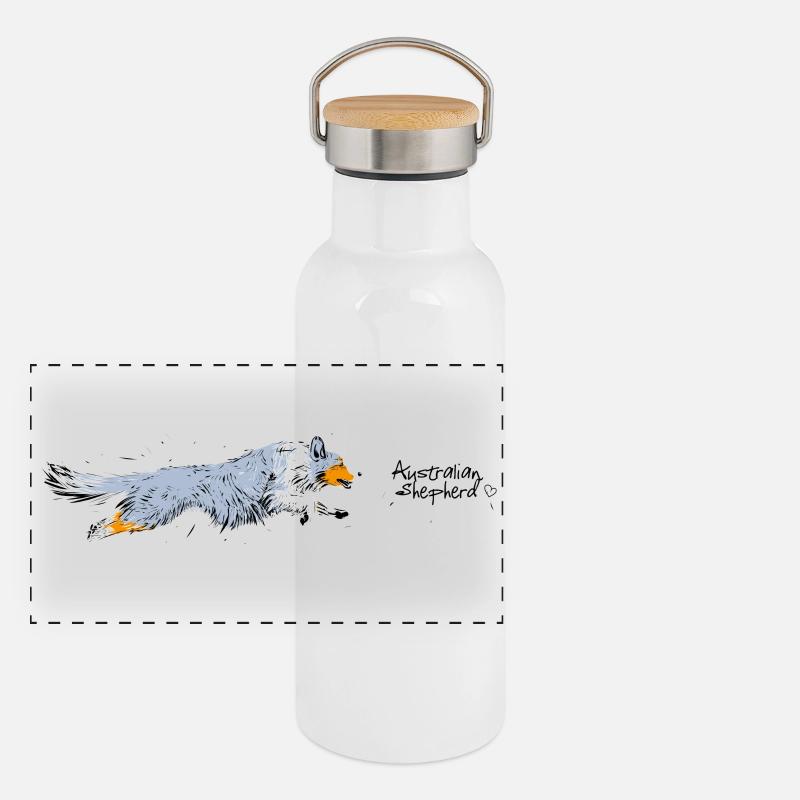 Australian Shepherd, blue merle Panorama Thermosflasche mit Bambusdeckel