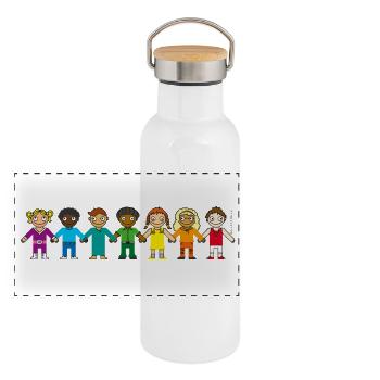 Children's cup RAINBOW Back to School Kindergarten - Panoramic Thermal Bottle with Bamboo Lid - white - Front