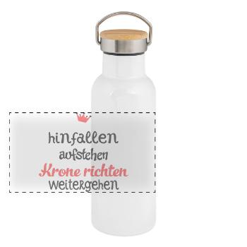 witzige Sprüche - Panorama Thermosflasche mit Bambusdeckel - Weiß - Vorne