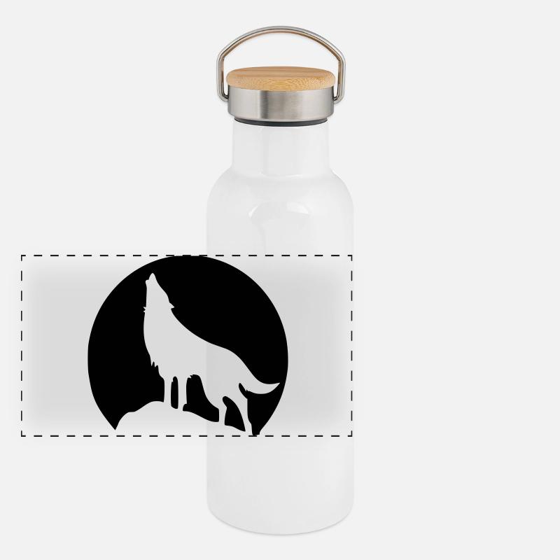 Wolf - Mond Panorama Thermosflasche mit Bambusdeckel
