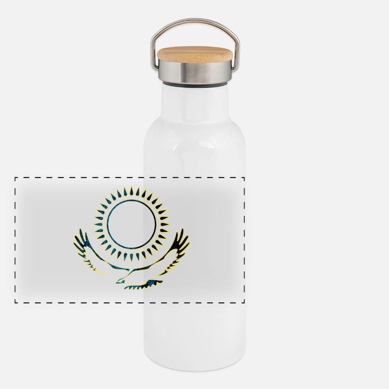 Kasachstan Adler edel Panorama Thermosflasche mit Bambusdeckel