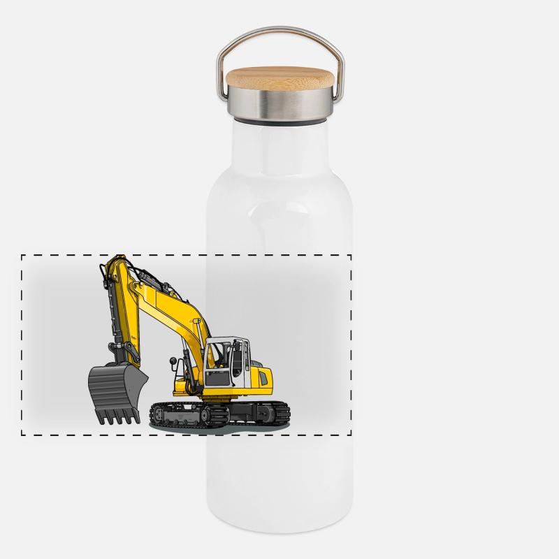 Bagger gelb Panorama Thermosflasche mit Bambusdeckel
