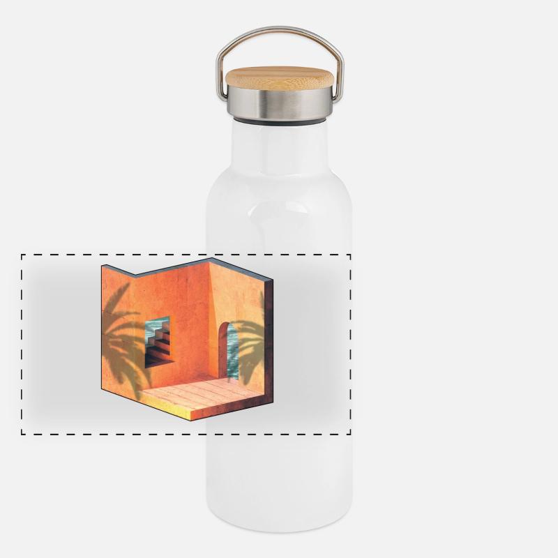Soleil mer architecture été isométrique palmier Gourde isotherme avec bouchon en bambou