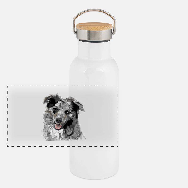 Australian Shepherd Panorama Thermosflasche mit Bambusdeckel