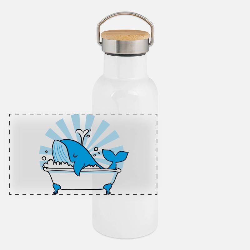 Whale in the Bathtub – Funny Ocean Design Panoramic Thermal Bottle with Bamboo Lid