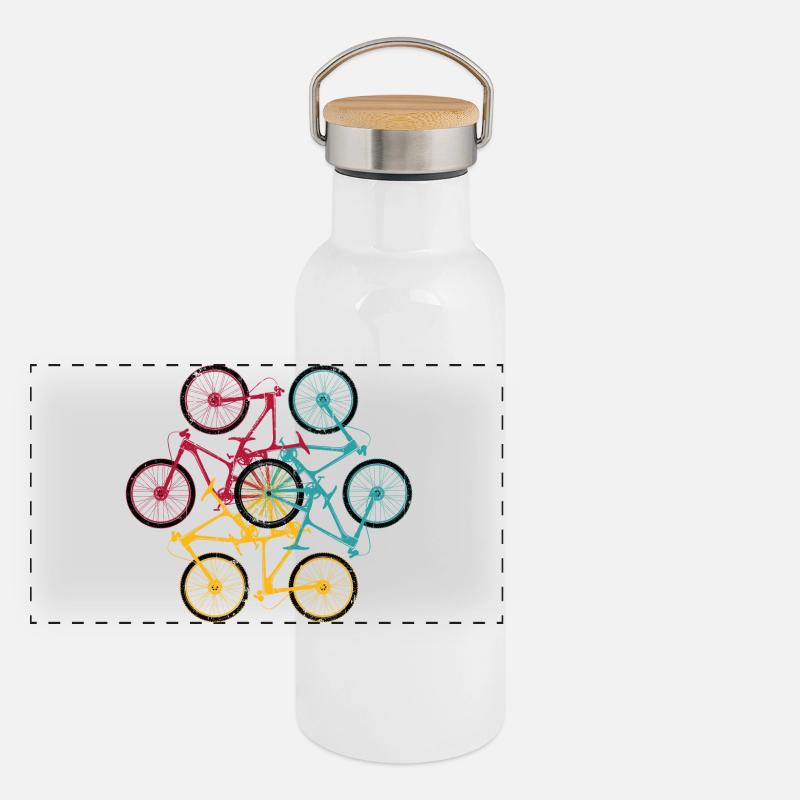 Vibrant Bicycle Mandala Gourde isotherme avec bouchon en bambou