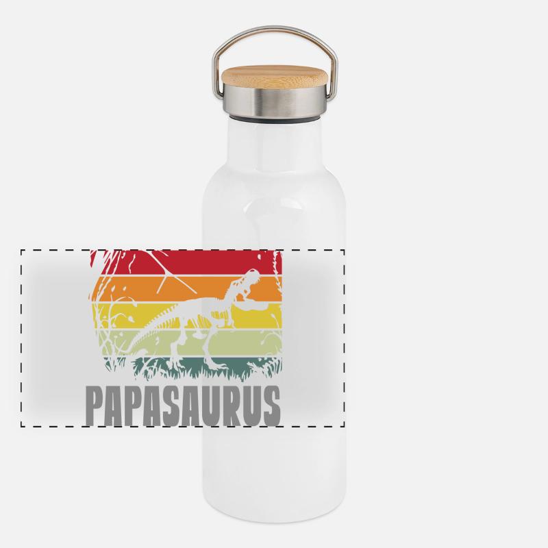 Papasaurus Papa Dinosaurier Vatertag Männertag Panorama Thermosflasche mit Bambusdeckel