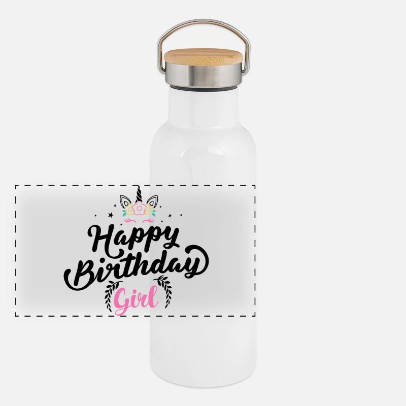 Blumenkrone Mädchen Typografie Panorama Thermosflasche mit Bambusdeckel