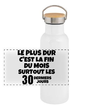 pouvoir d'achat, facture, crise énergétique - Gourde isotherme avec bouchon en bambou - blanc - Devant