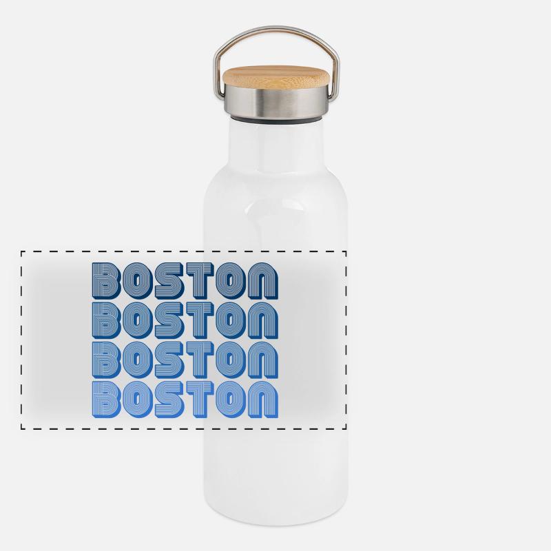 Boston Block Grid Muster Panorama Thermosflasche mit Bambusdeckel