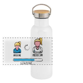 Chargement Interne Médecin Humour Futur Médecin - Gourde isotherme avec bouchon en bambou - blanc - Devant