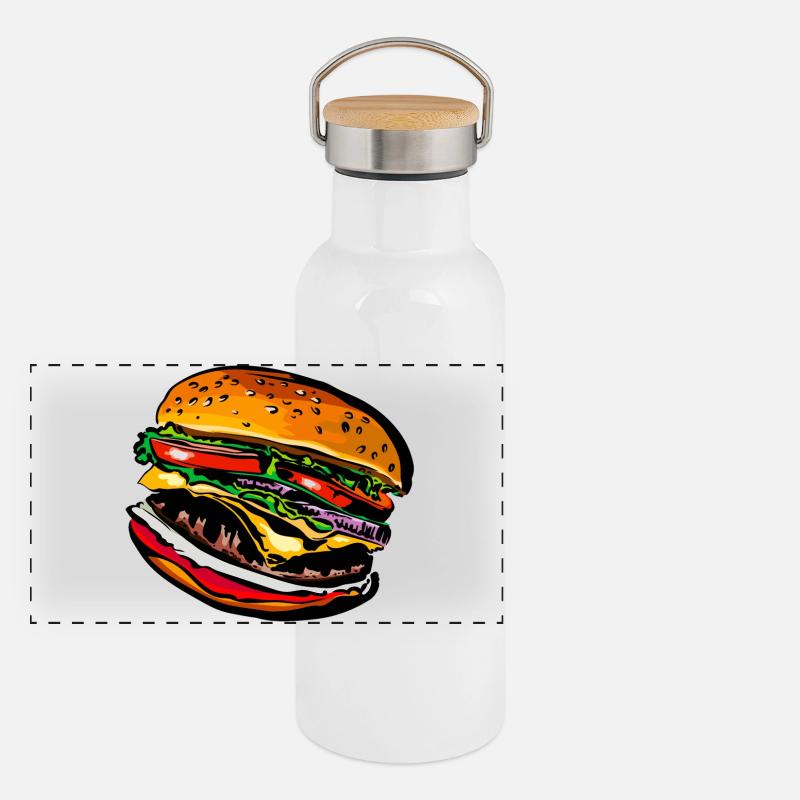Burger Cheeseburger Restauration rapide Gourde isotherme avec bouchon en bambou