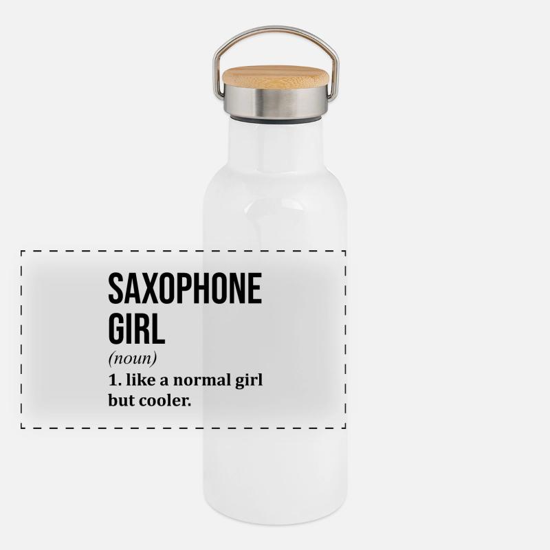 Saxophon Panorama Thermosflasche mit Bambusdeckel