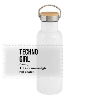 Techno Techno Techno - Gourde isotherme avec bouchon en bambou - blanc - Devant