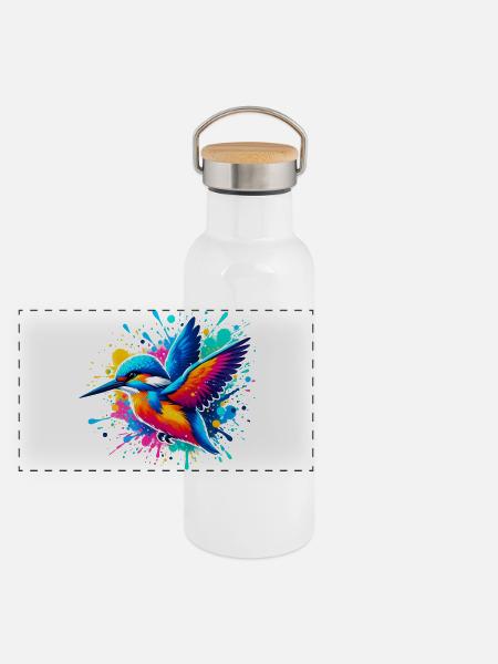 Eisvogel - Panorama Thermosflasche mit Bambusdeckel - Weiß