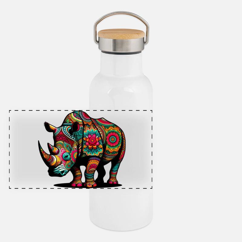 Nashorn Panorama Thermosflasche mit Bambusdeckel