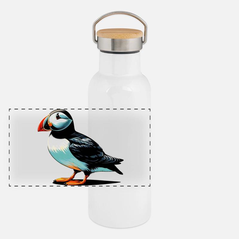 Papageitaucher Panorama Thermosflasche mit Bambusdeckel