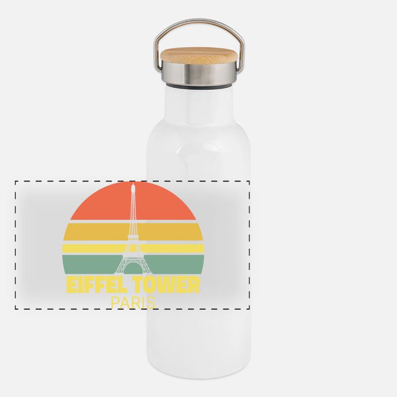 Eiffelturm Paris Retro Silhouette Panorama Thermosflasche mit Bambusdeckel