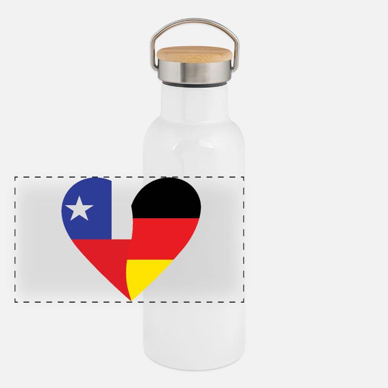 Chile Germany Heart Panorama Thermosflasche mit Bambusdeckel
