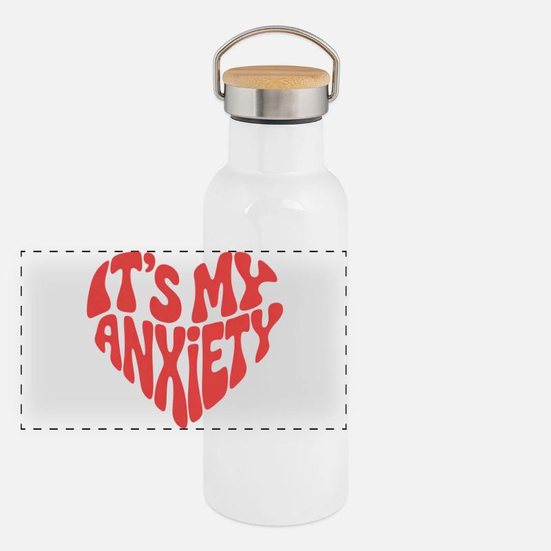 It's My Anxiety - Heart Design - Panoramic Thermal Bottle with Bamboo Lid - white